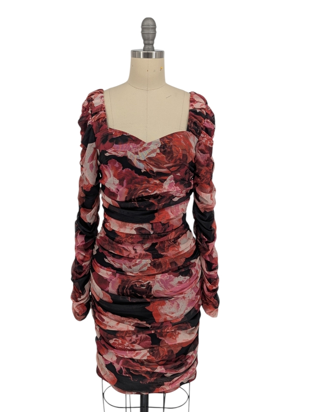 30145 Cache Floral Ruched Mesh Dress Pink size XSmall cocktail party evening
